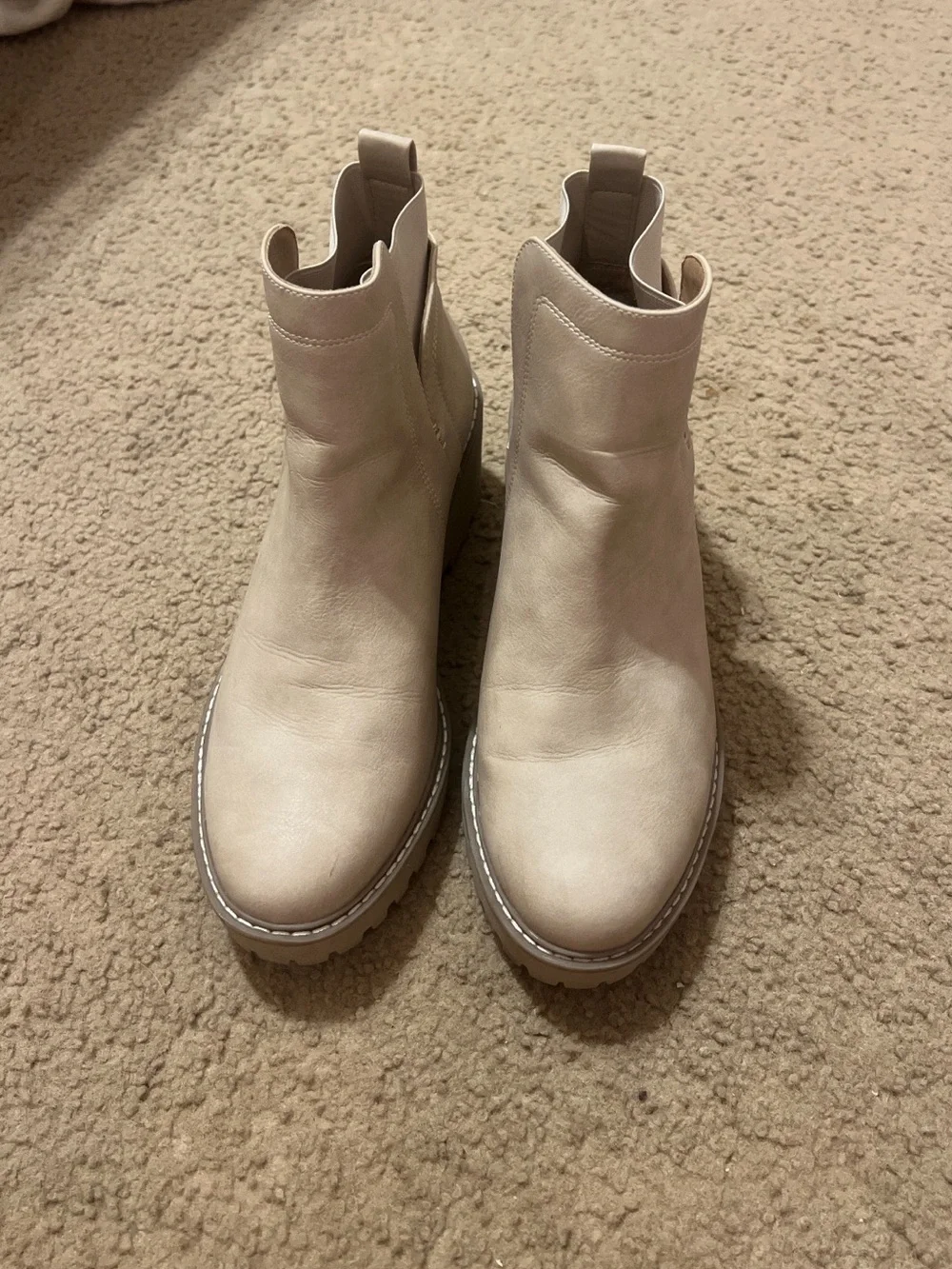Macy's Cream Leather Chelsea Lug Ankle Boots